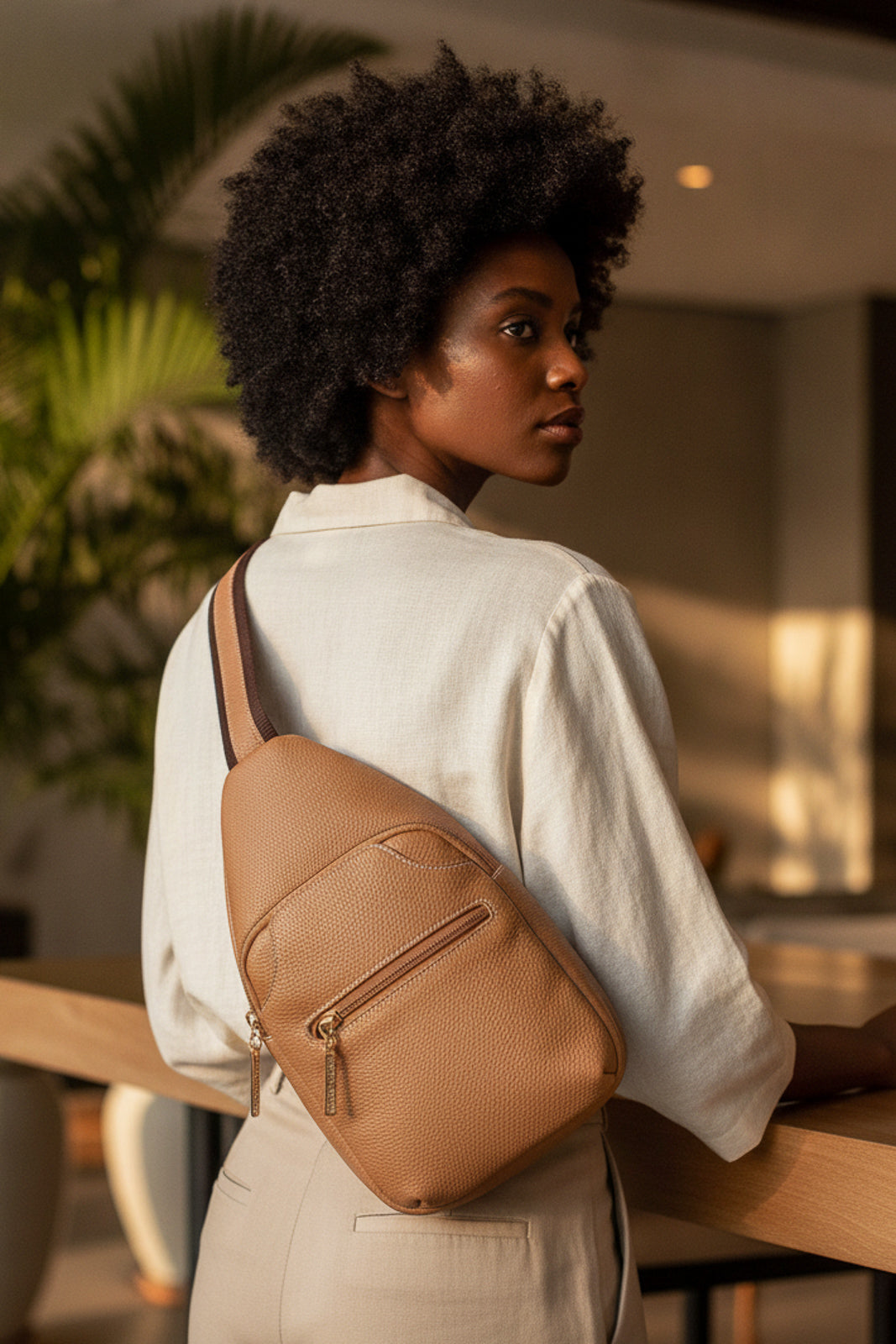 Mini mochila feminina transversal de couro liso Jenny