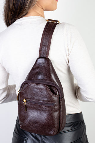 Mini mochila feminina transversal de couro liso Jenny