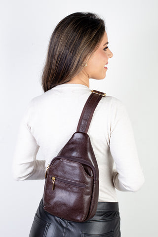 Mini mochila feminina transversal de couro liso Jenny