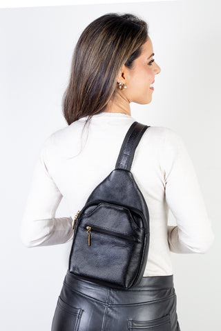 Mini mochila feminina transversal de couro liso Jenny
