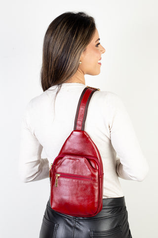 Mini mochila feminina transversal de couro liso Jenny