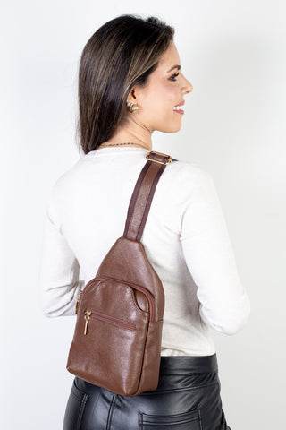 Mini mochila feminina transversal de couro liso Jenny