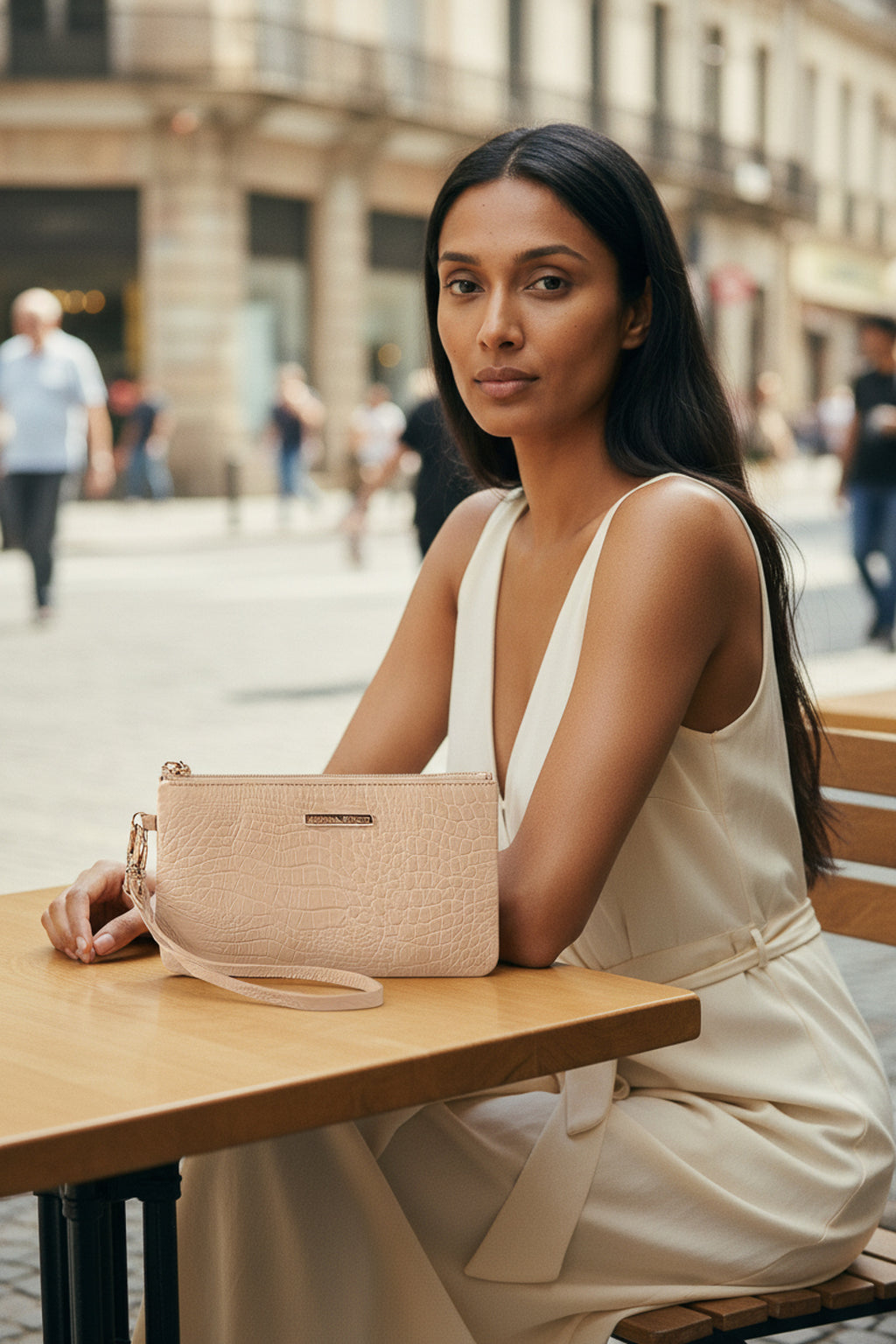 Bolsa transversal pequena de couro croco Tayná