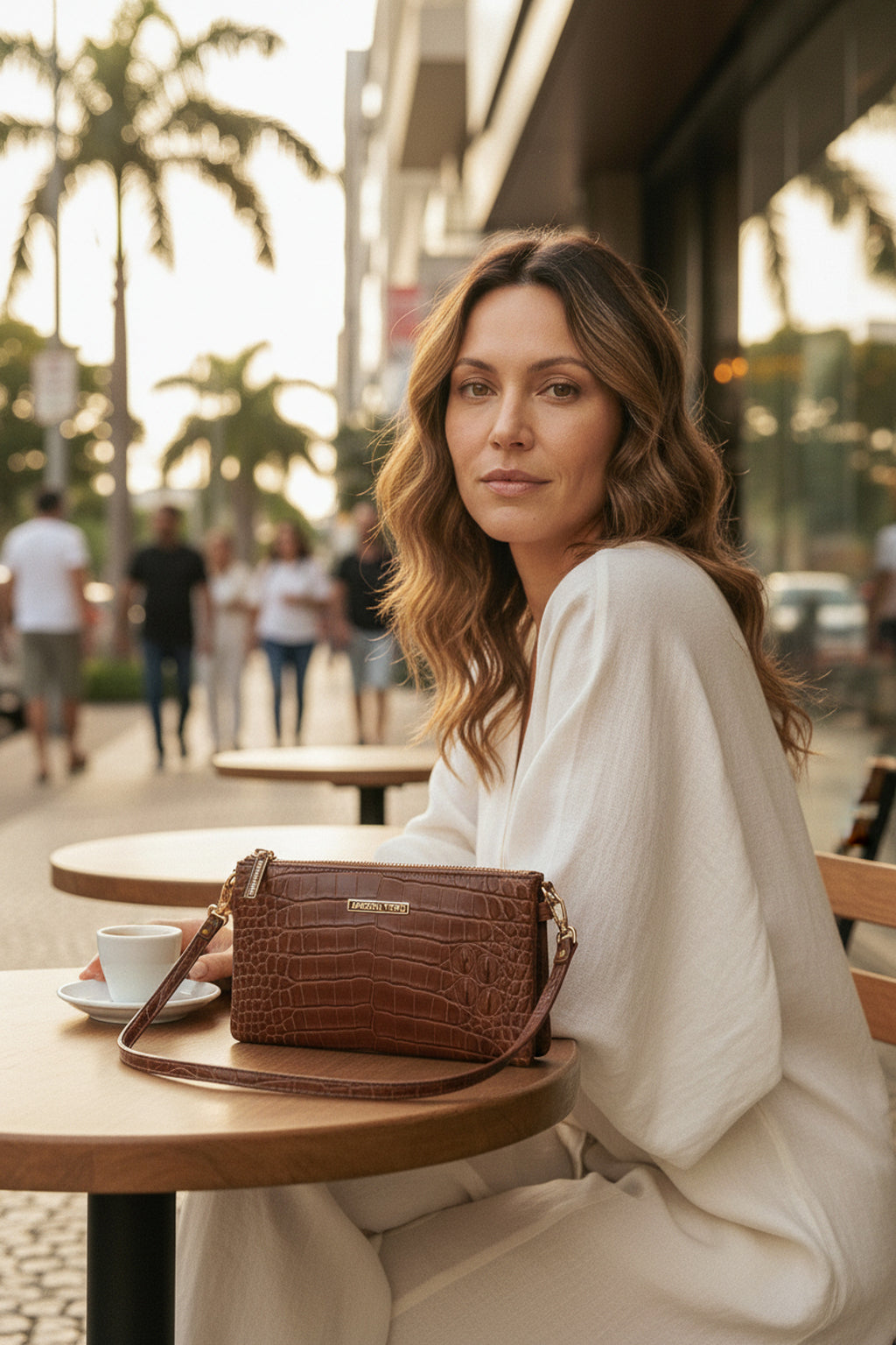 Bolsa transversal pequena de couro croco Tayná