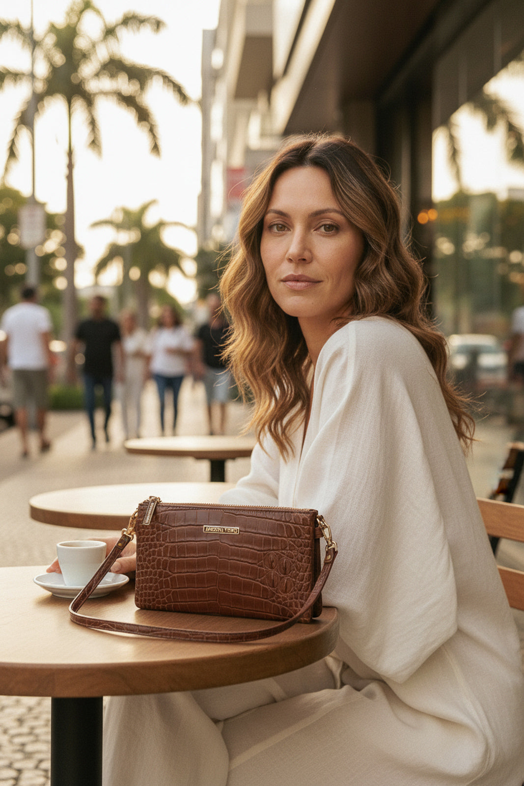Bolsa transversal pequena de couro croco Tayná