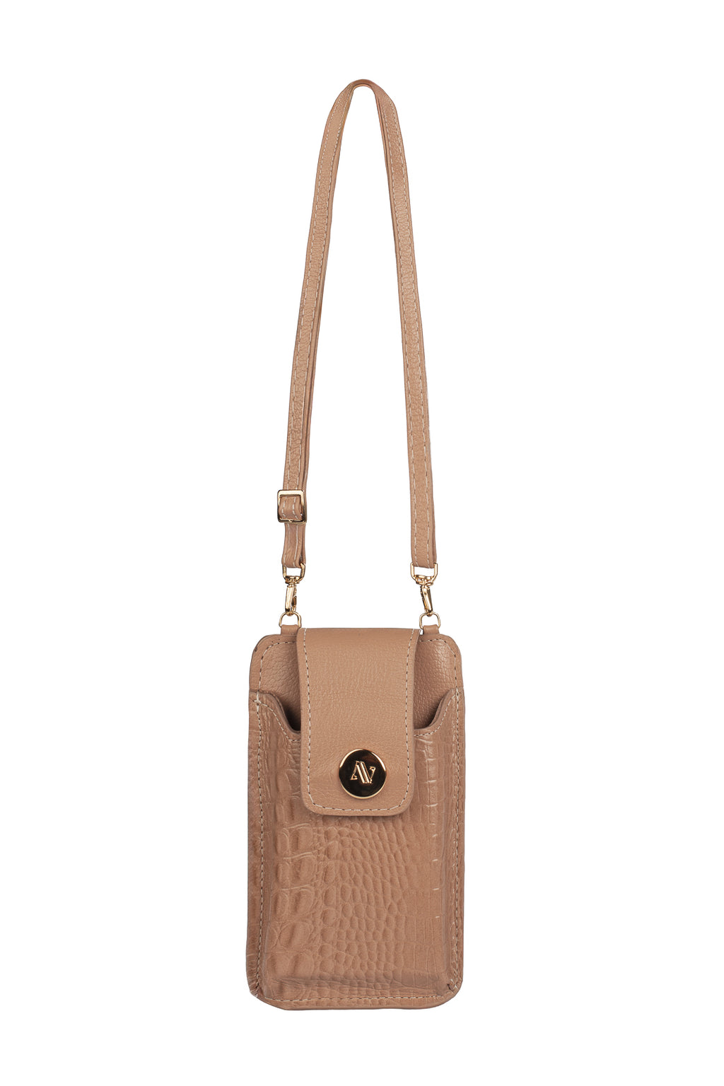 Bolsa porta celular feminina em couro croco Luna