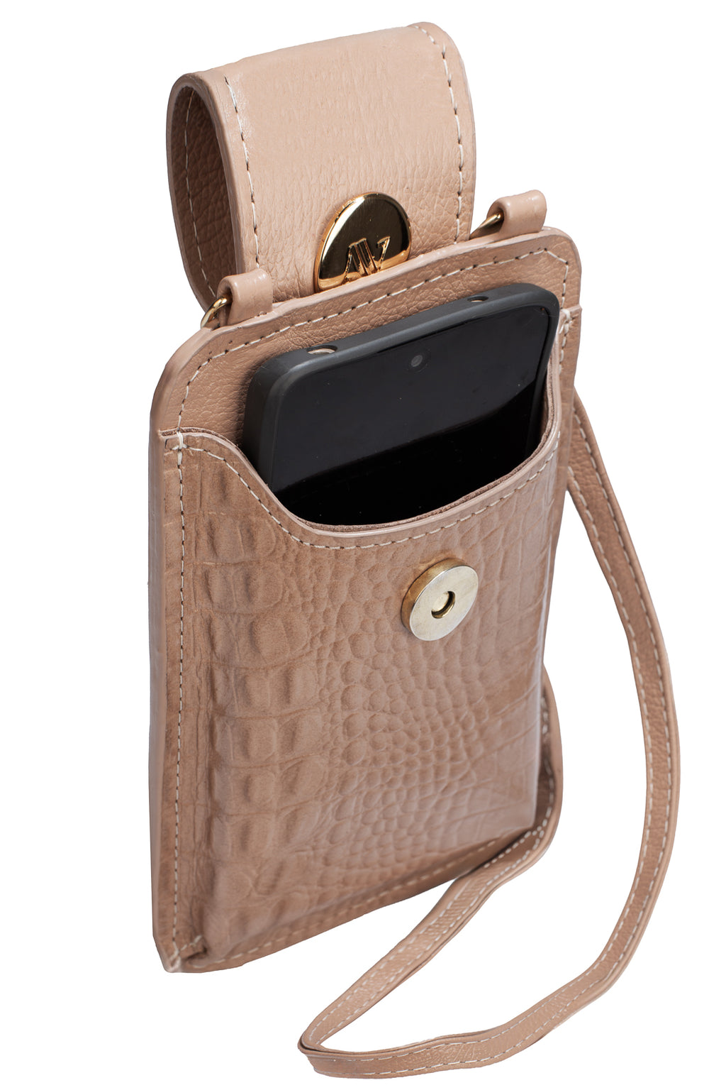Bolsa porta celular feminina em couro croco Luna