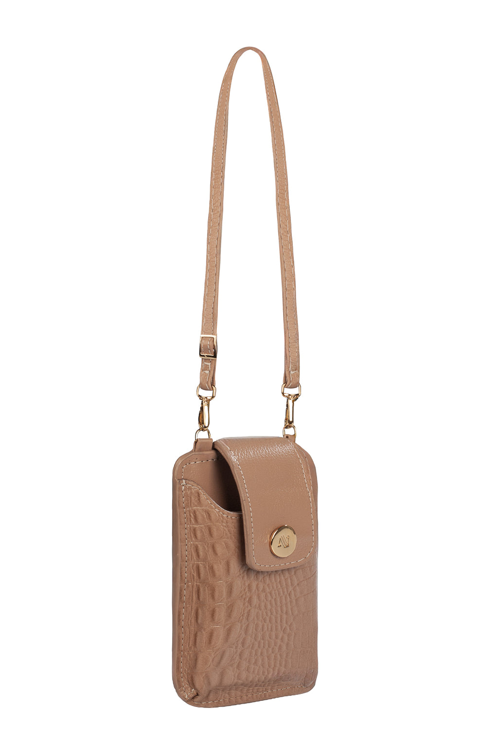 Bolsa porta celular feminina em couro croco Luna