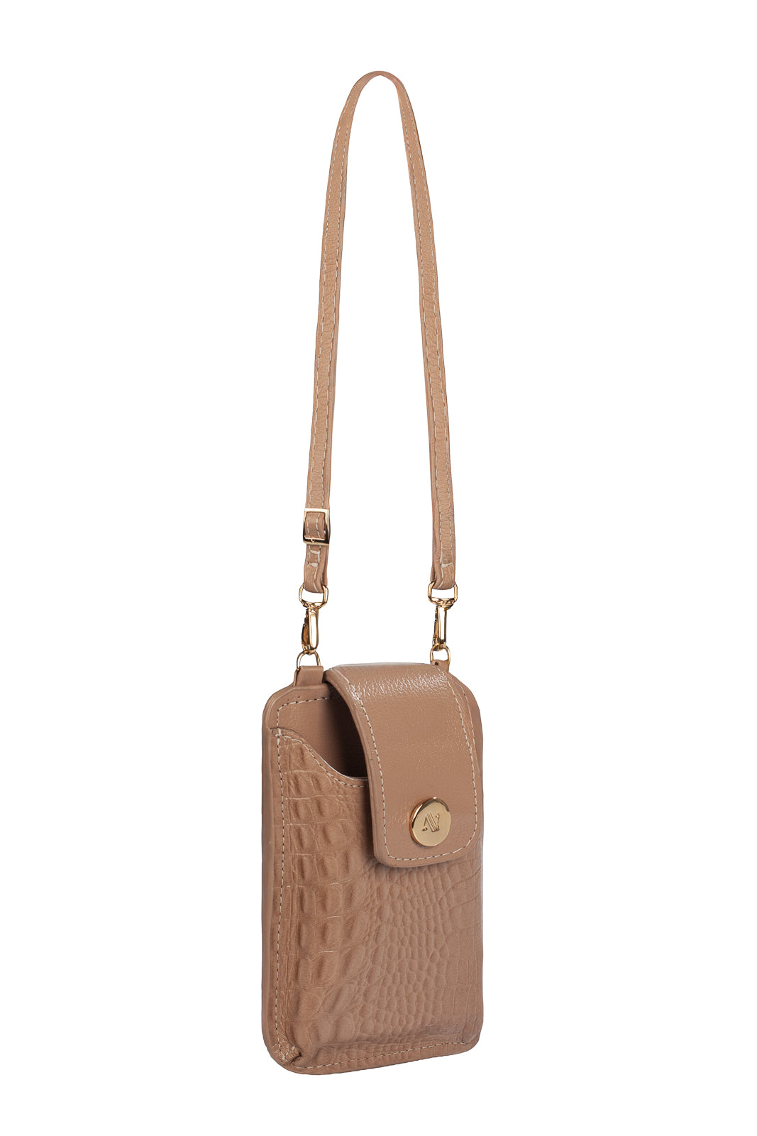 Bolsa porta celular feminina em couro croco Luna