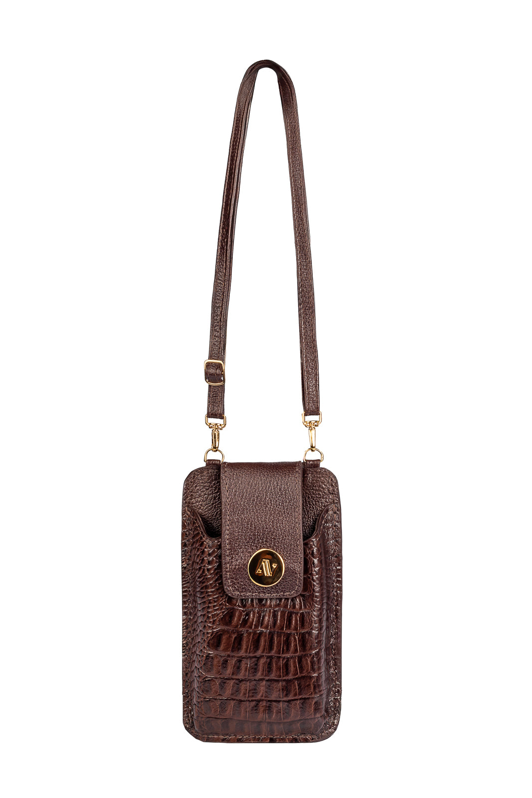 Bolsa porta celular feminina em couro croco Luna
