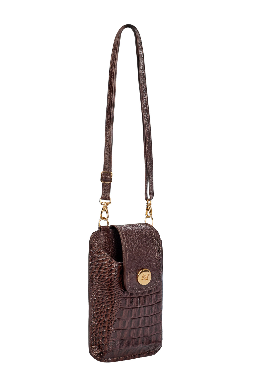 Bolsa porta celular feminina em couro croco Luna