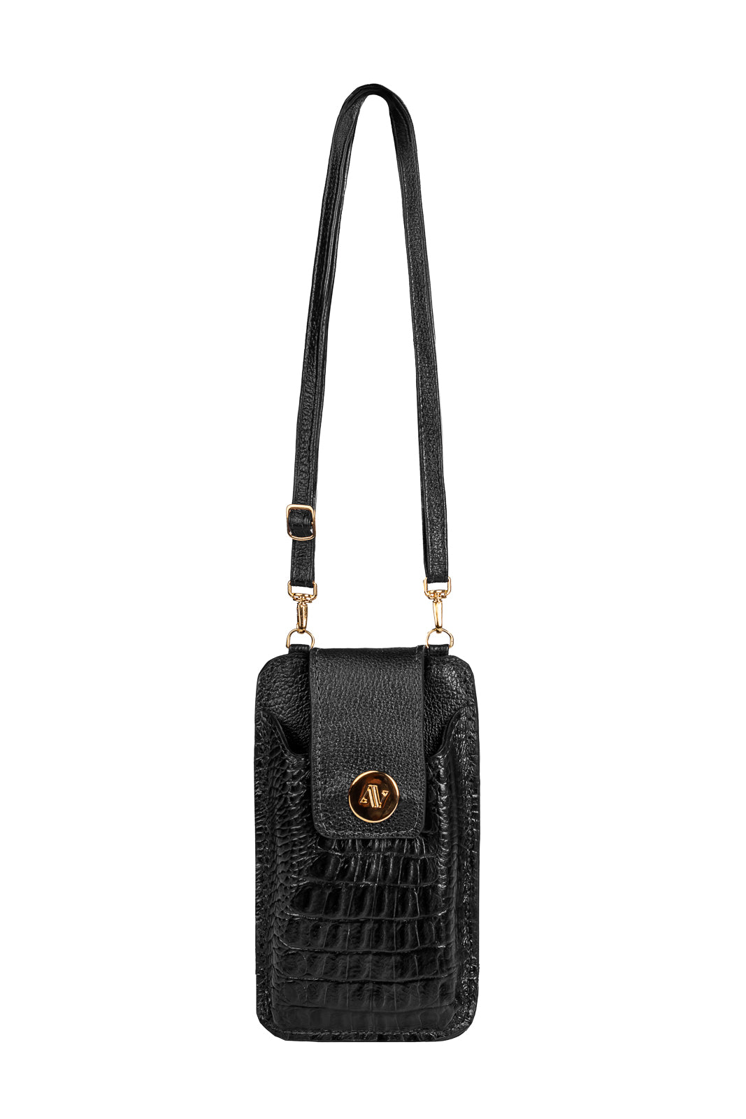 Bolsa porta celular feminina em couro croco Luna