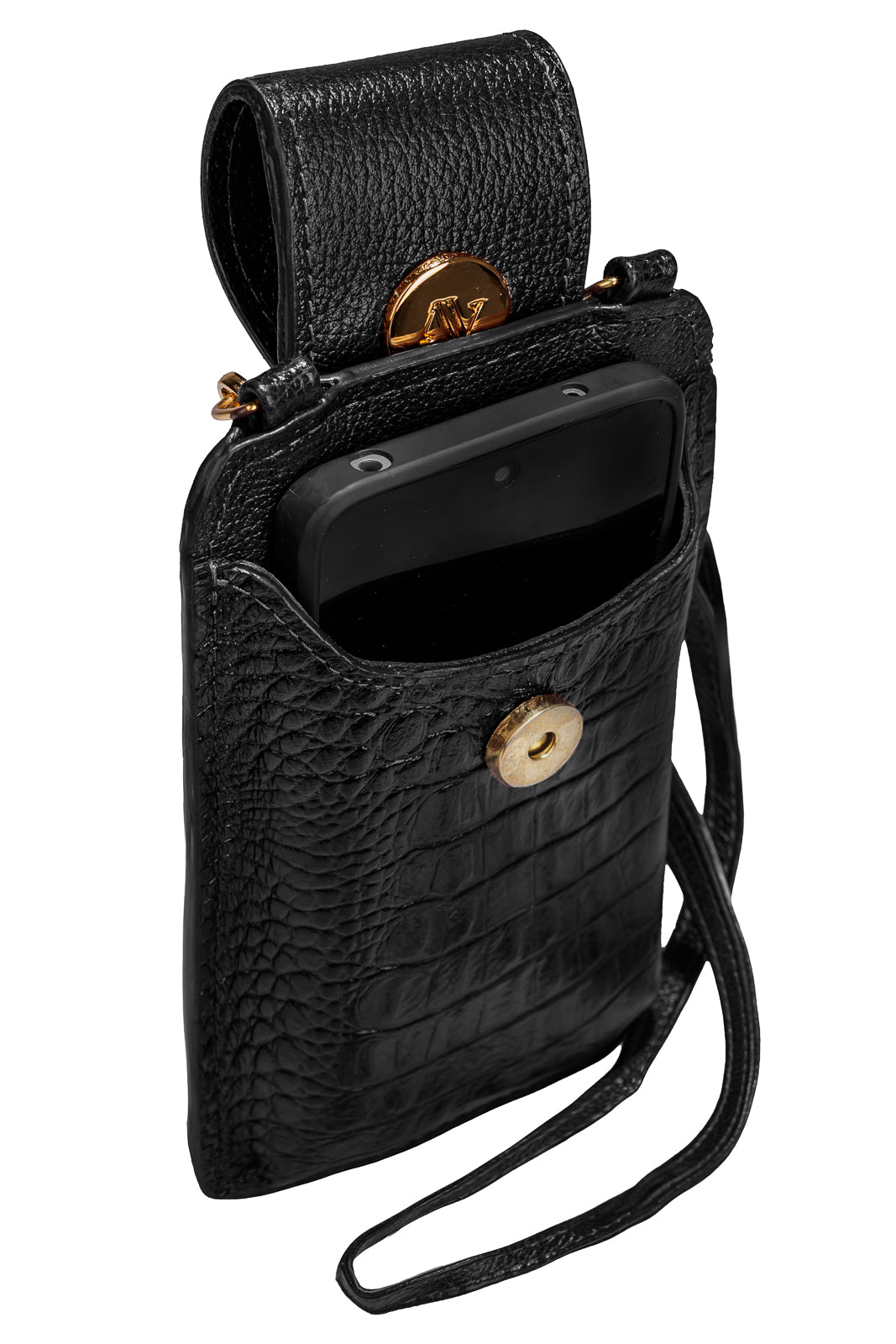 Bolsa porta celular feminina em couro croco Luna