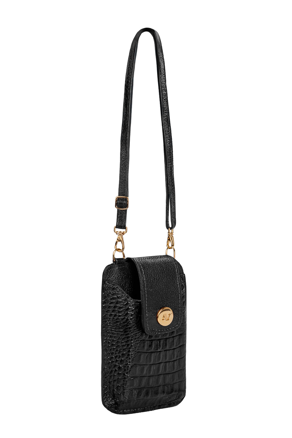 Bolsa porta celular feminina em couro croco Luna
