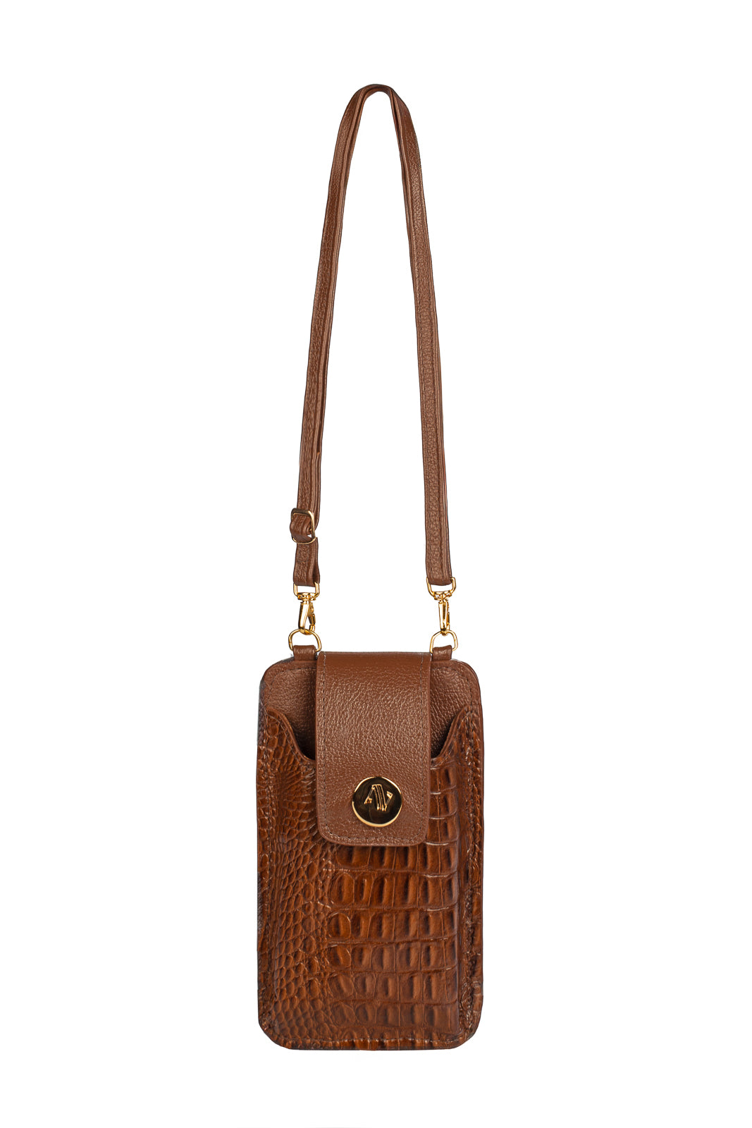 Bolsa porta celular feminina em couro croco Luna