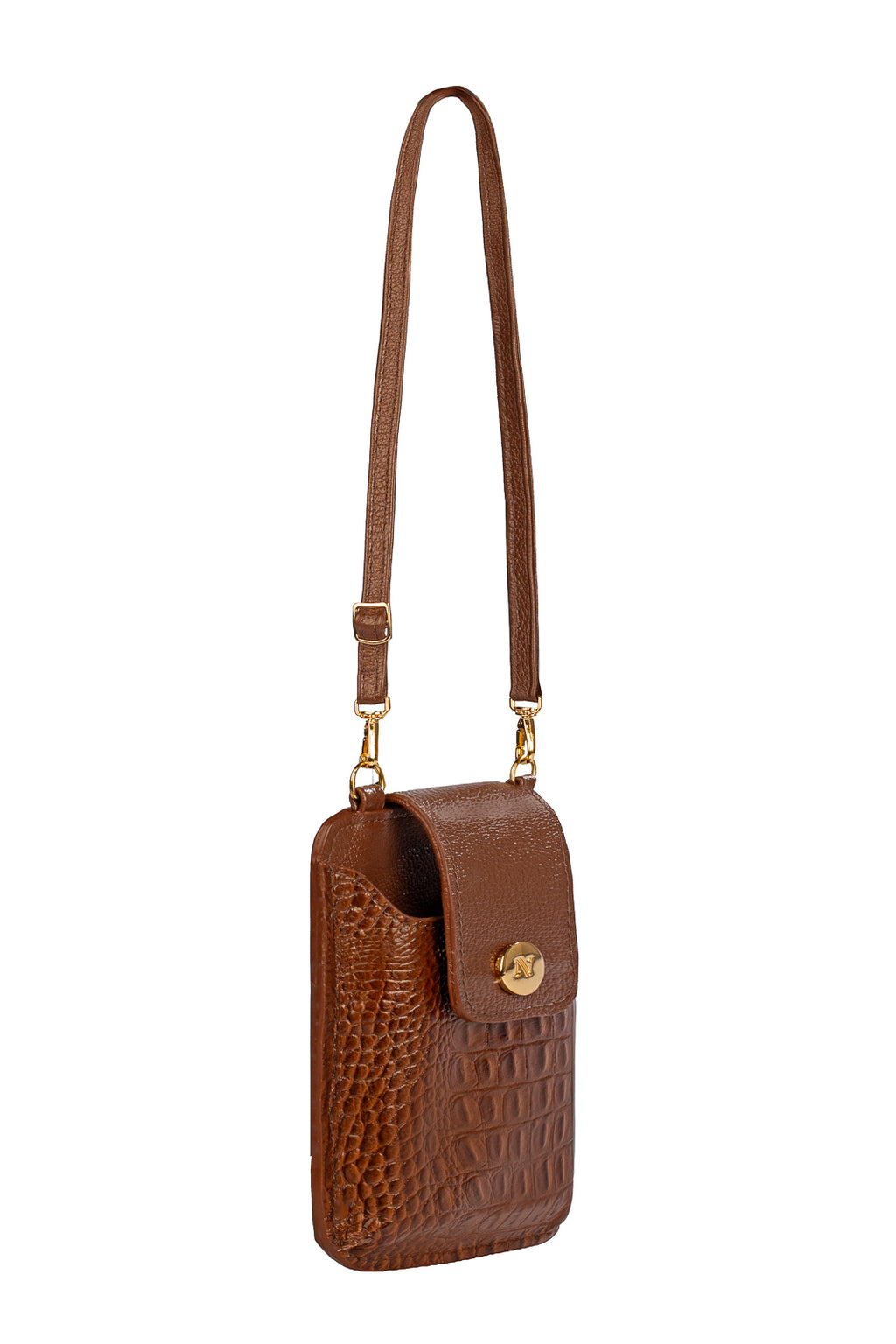 Bolsa porta celular feminina em couro croco Luna
