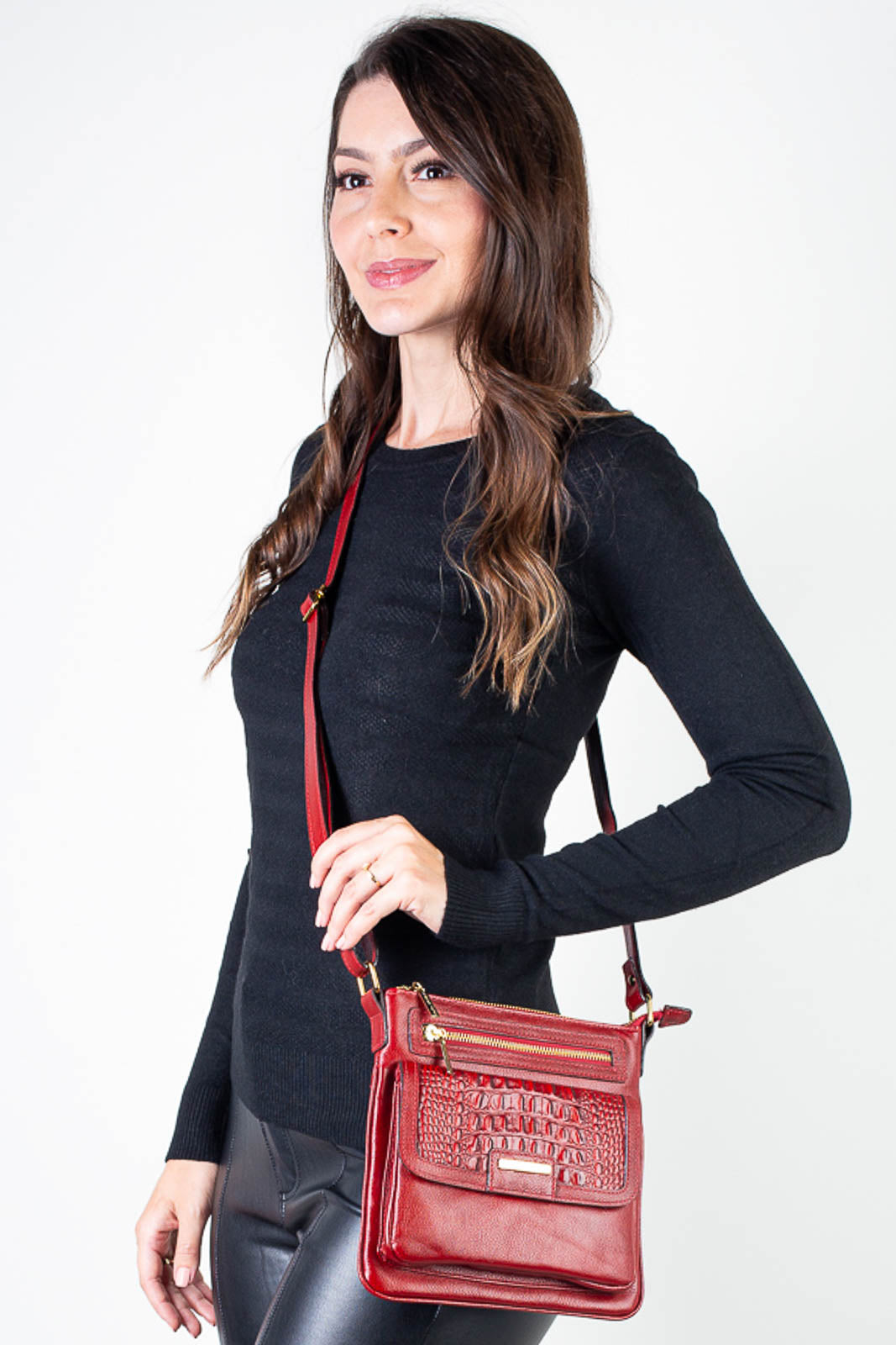 Bolsa pequena transversal em couro liso Emma
