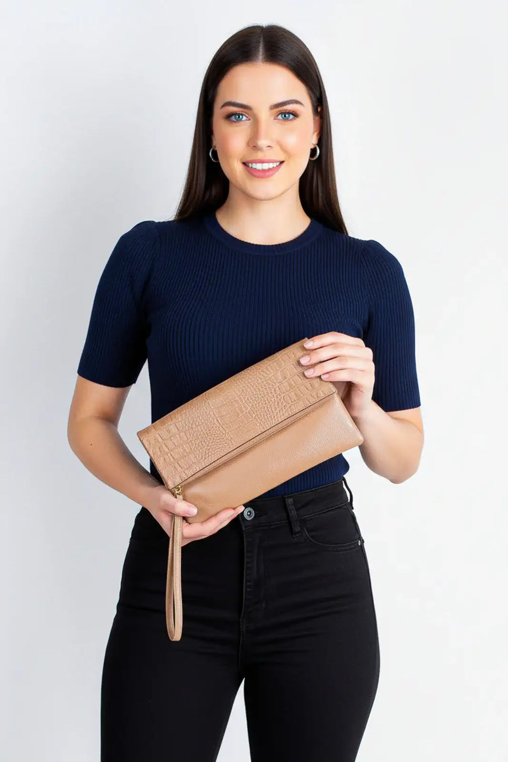 Clutch de couro croco Nikki - Enluaze