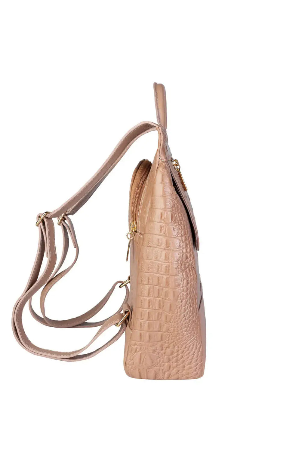 Mochila pequena antifurto couro croco Susan - Enluaze
