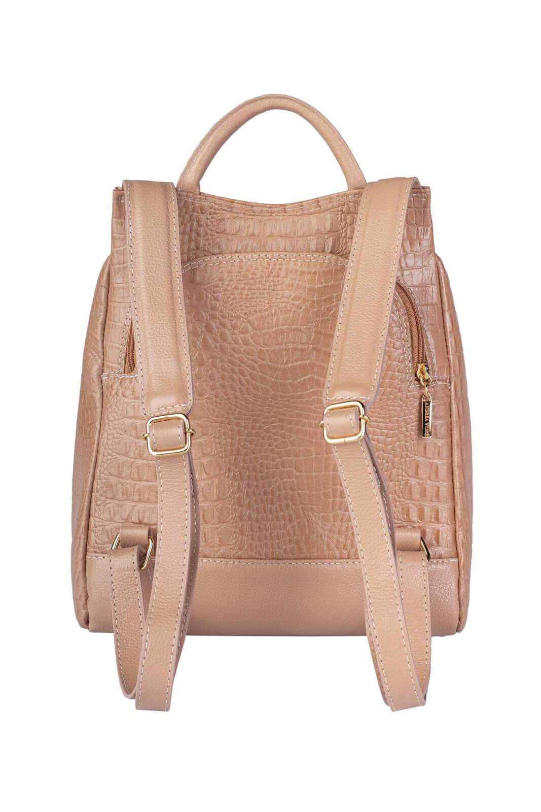 Mochila pequena antifurto couro croco Susan - Enluaze