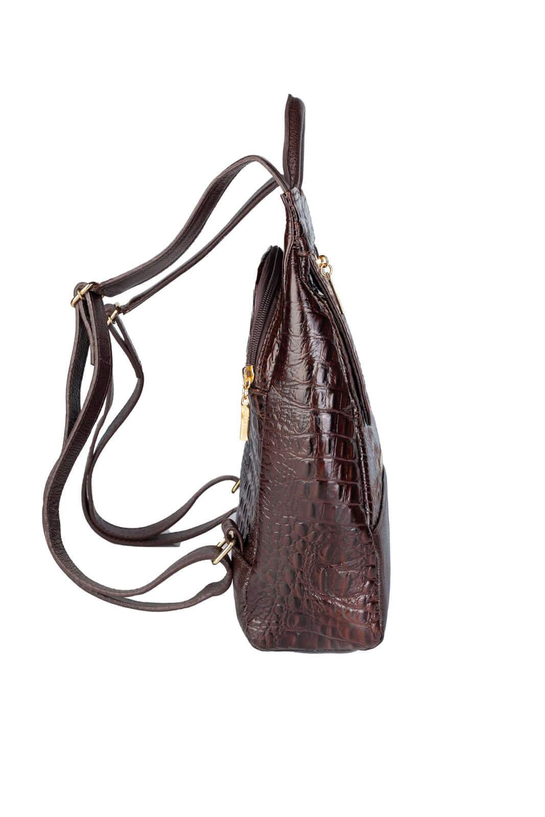 Mochila pequena antifurto couro croco Susan - Enluaze