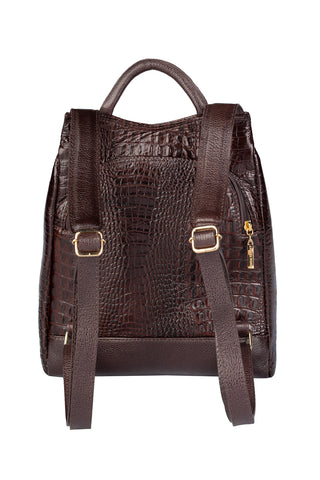 Mochila pequena antifurto couro croco Susan