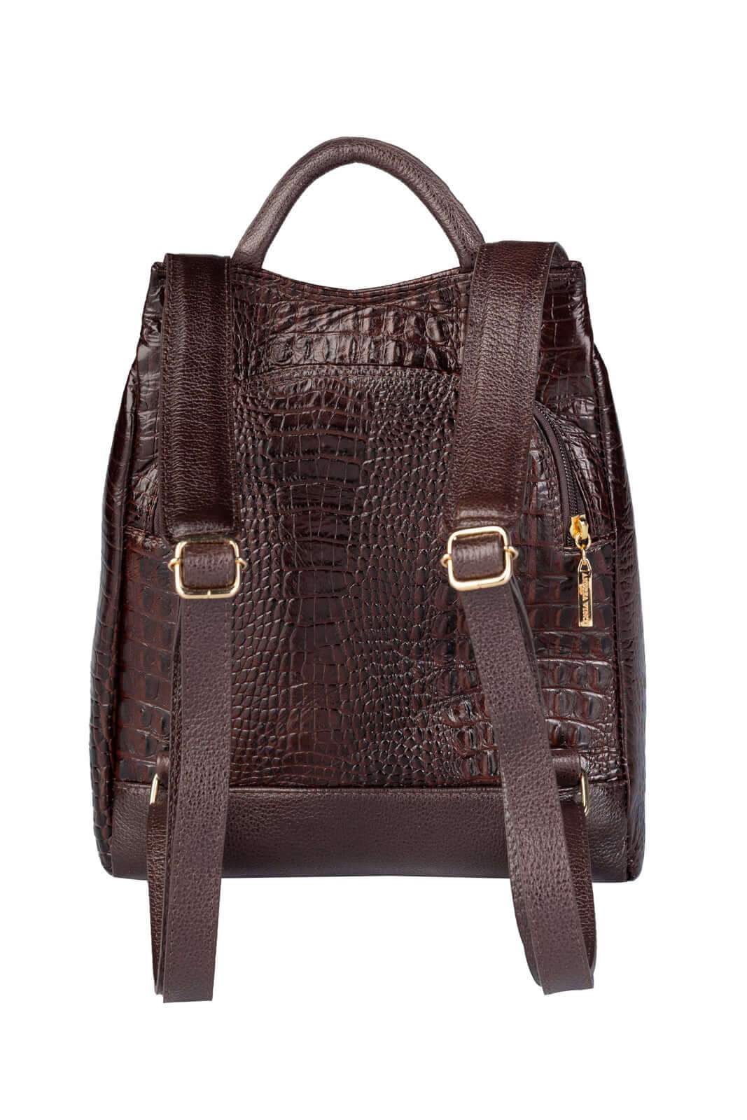 Mochila pequena antifurto couro croco Susan - Enluaze