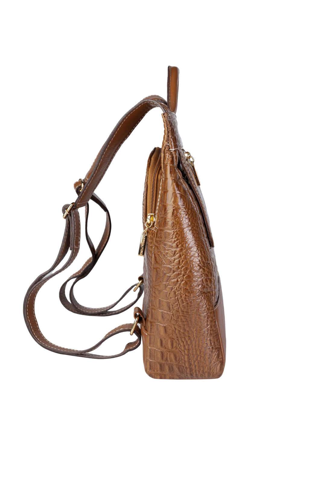 Mochila pequena antifurto couro croco Susan - Enluaze