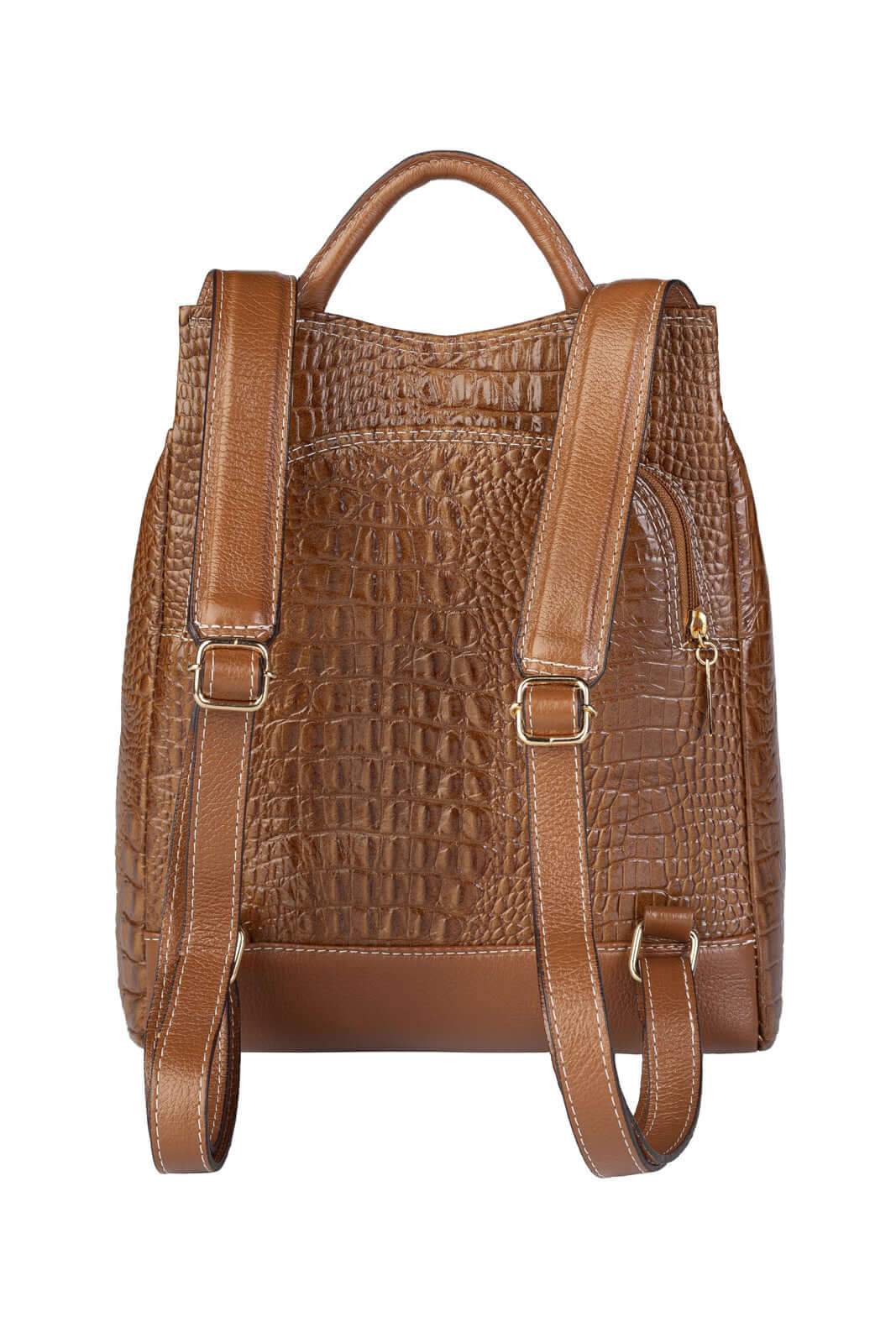 Mochila pequena antifurto couro croco Susan - Enluaze