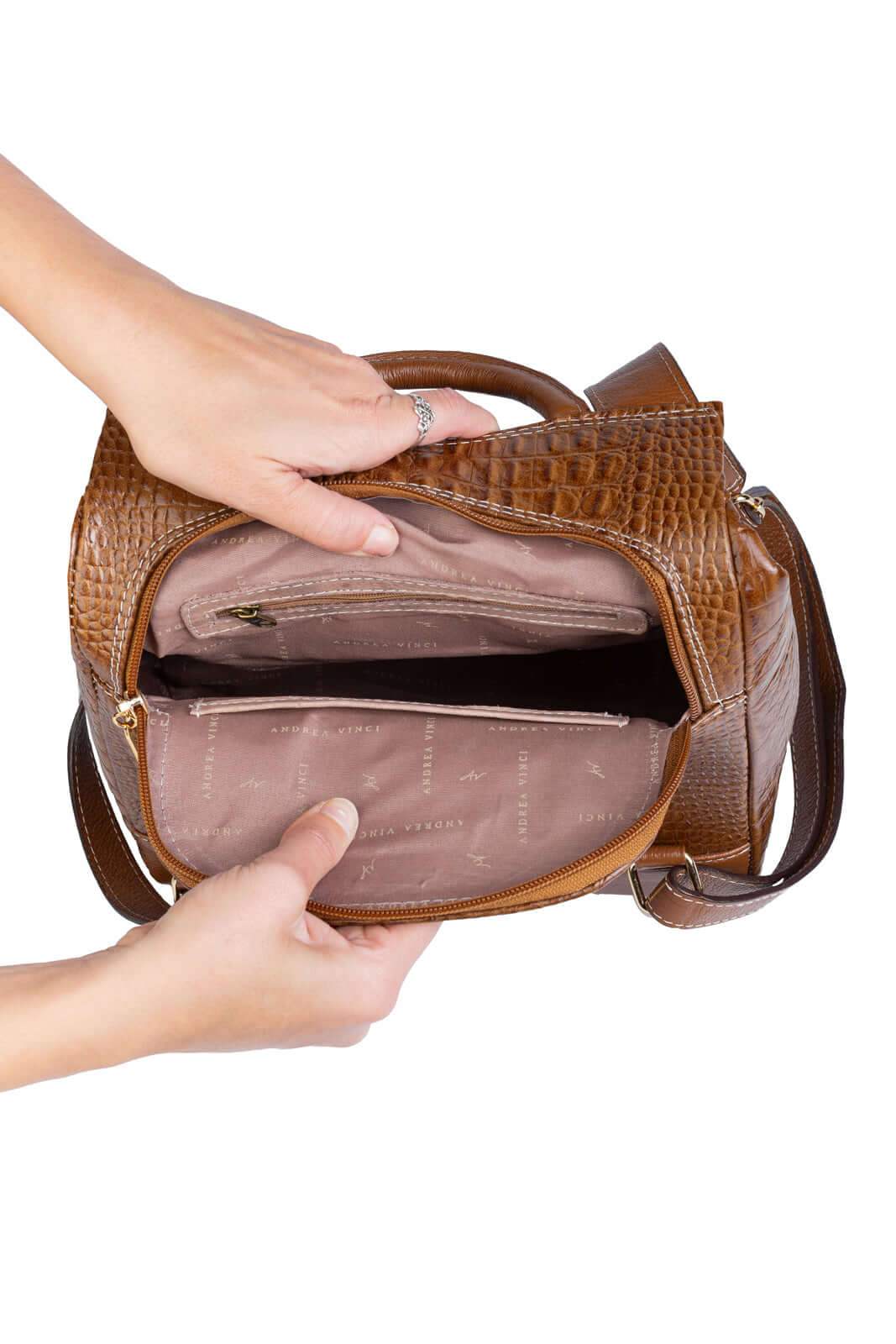 Mochila pequena antifurto couro croco Susan - Enluaze