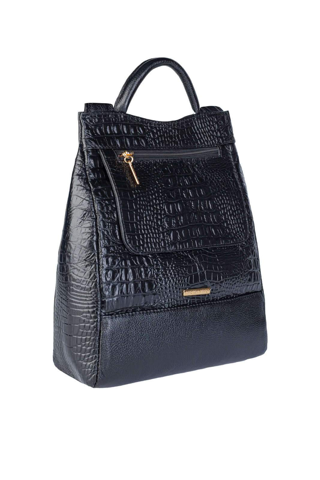 Mochila pequena antifurto couro croco Susan - Enluaze