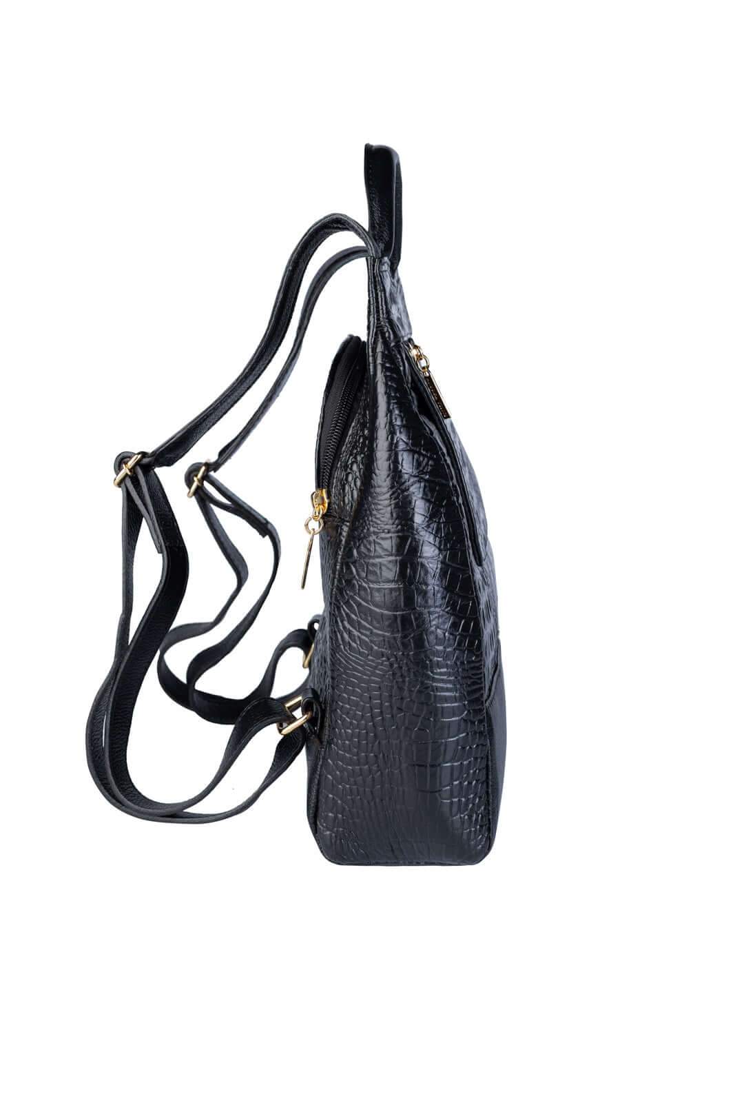 Mochila pequena antifurto couro croco Susan - Enluaze