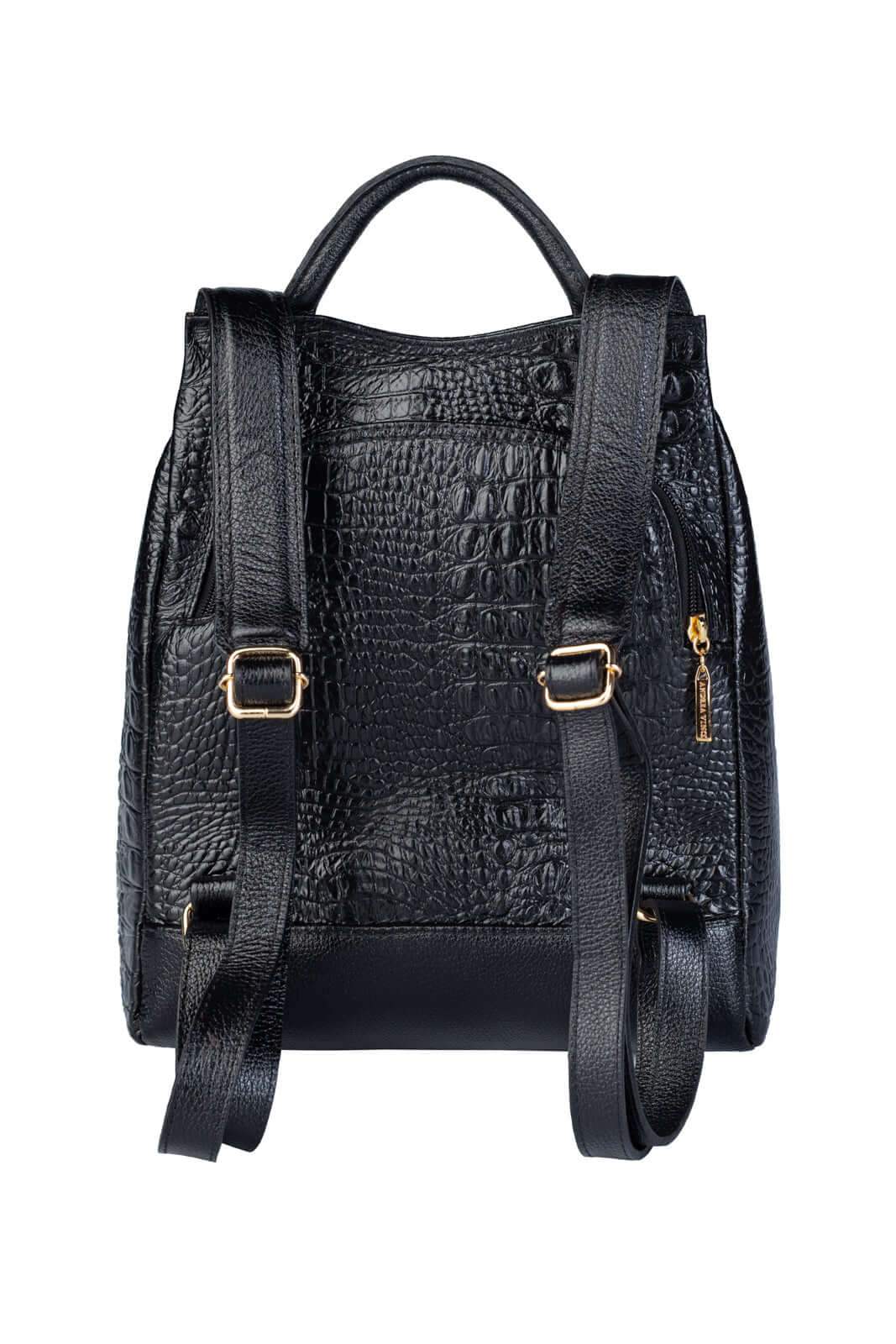 Mochila pequena antifurto couro croco Susan - Enluaze