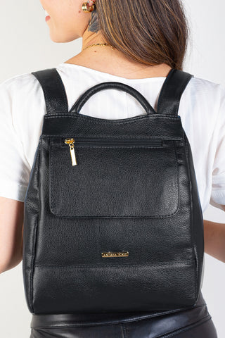 Mochila pequena antifurto couro liso Susan