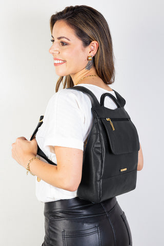 Mochila pequena antifurto couro liso Susan