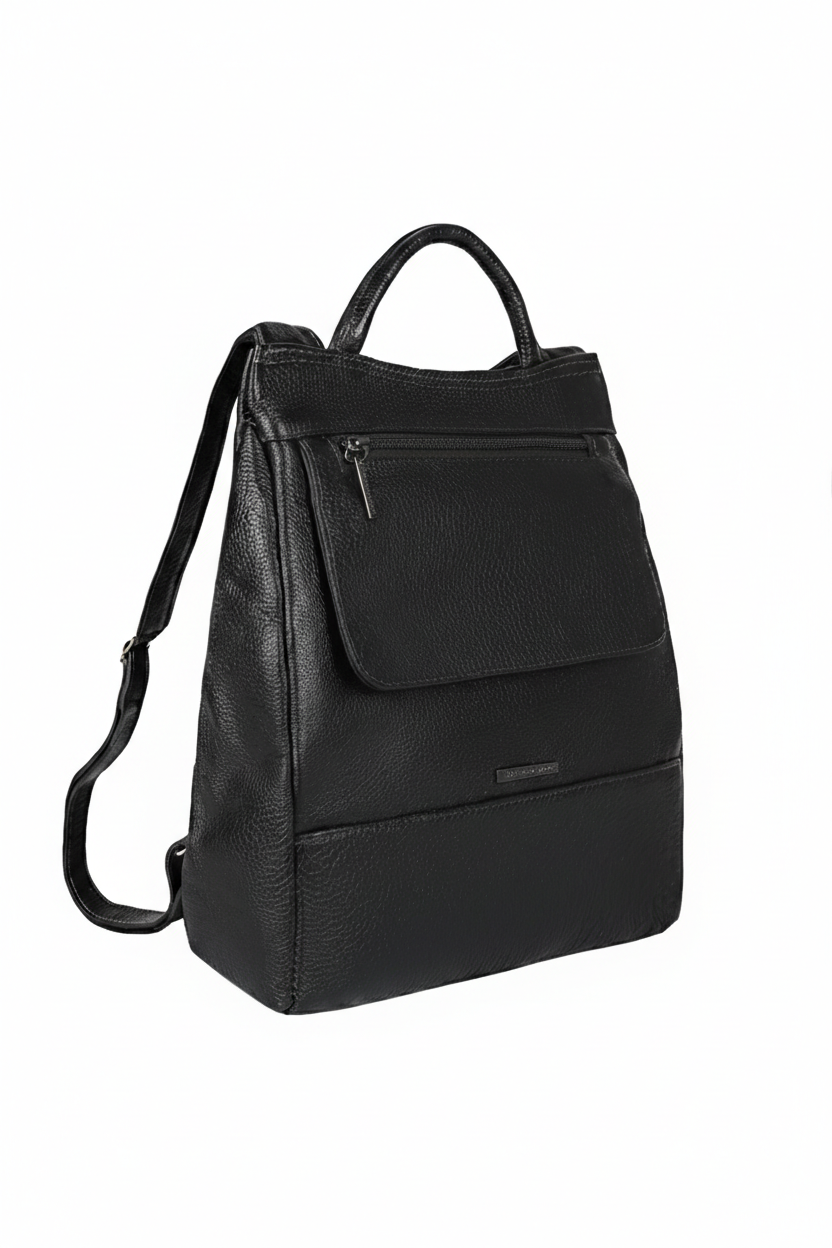 Mochila pequena antifurto couro liso metais grafite Susan