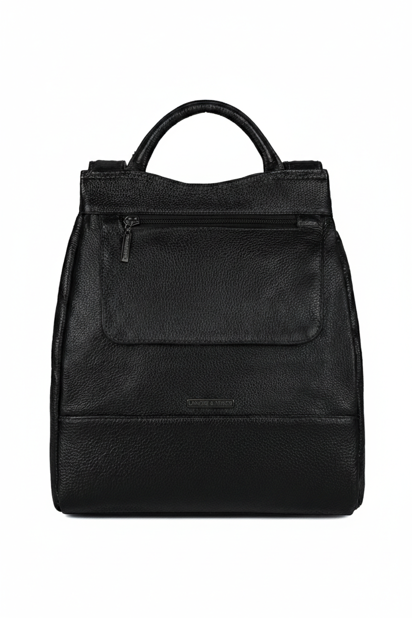 Mochila pequena antifurto couro liso metais grafite Susan