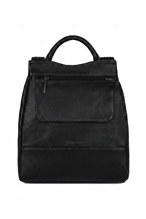 Mochila pequena antifurto couro liso metais grafite Susan — Enluaze