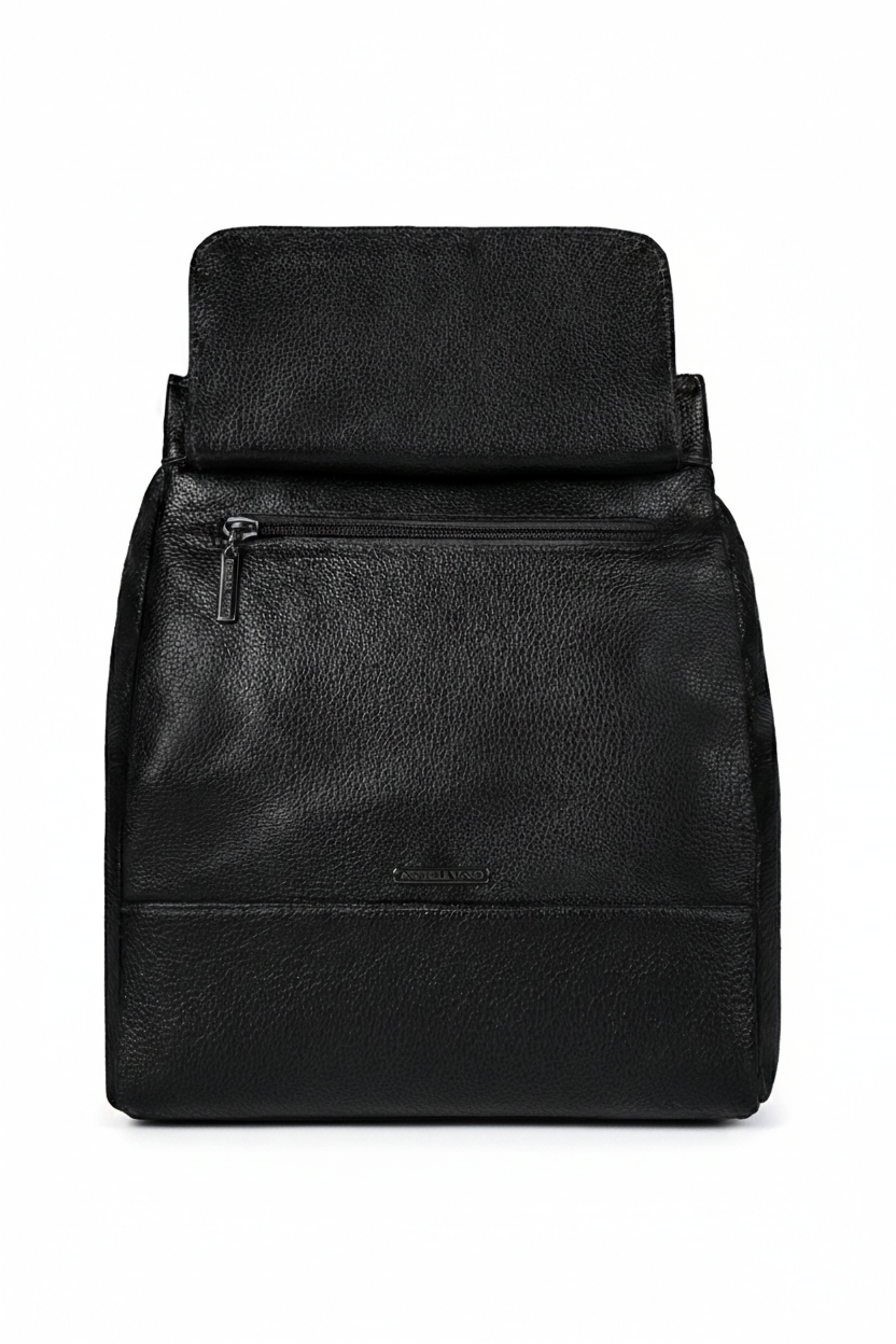 Mochila pequena antifurto couro liso metais grafite Susan