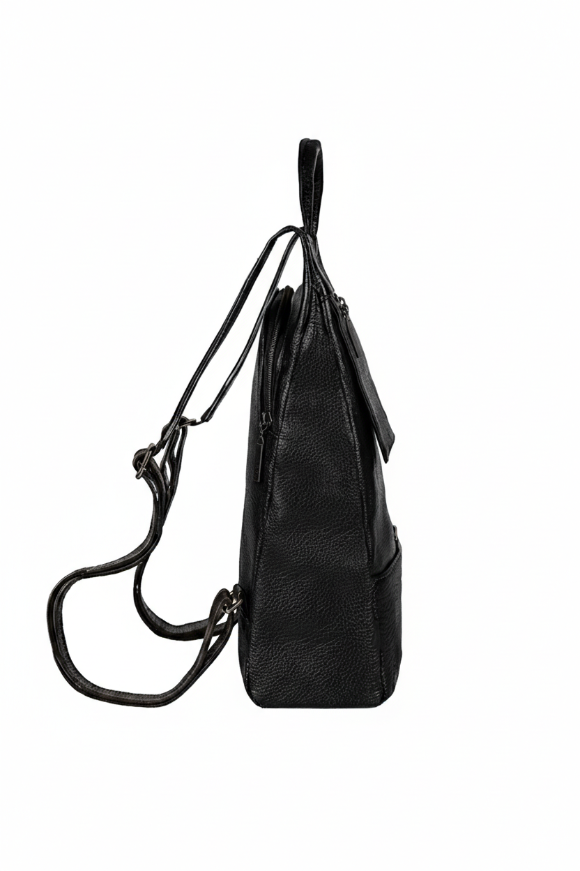 Mochila pequena antifurto couro liso metais grafite Susan