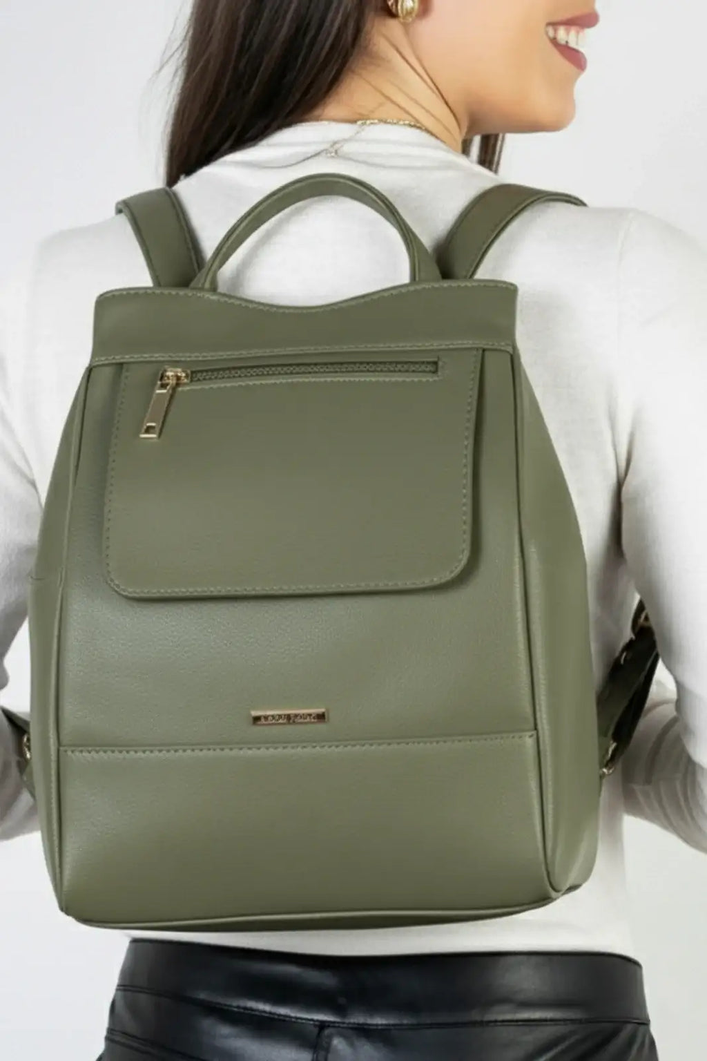 Mochila pequena antifurto couro liso Susan - Enluaze