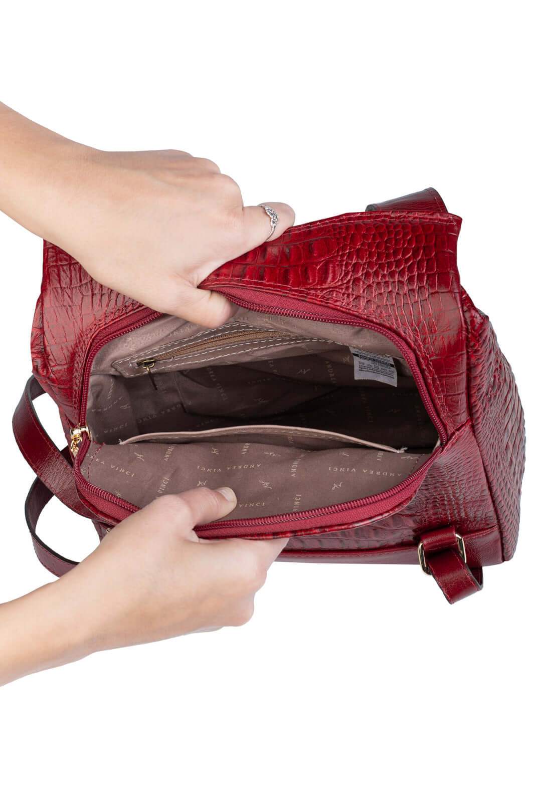 Mochila pequena antifurto couro croco Susan - Enluaze
