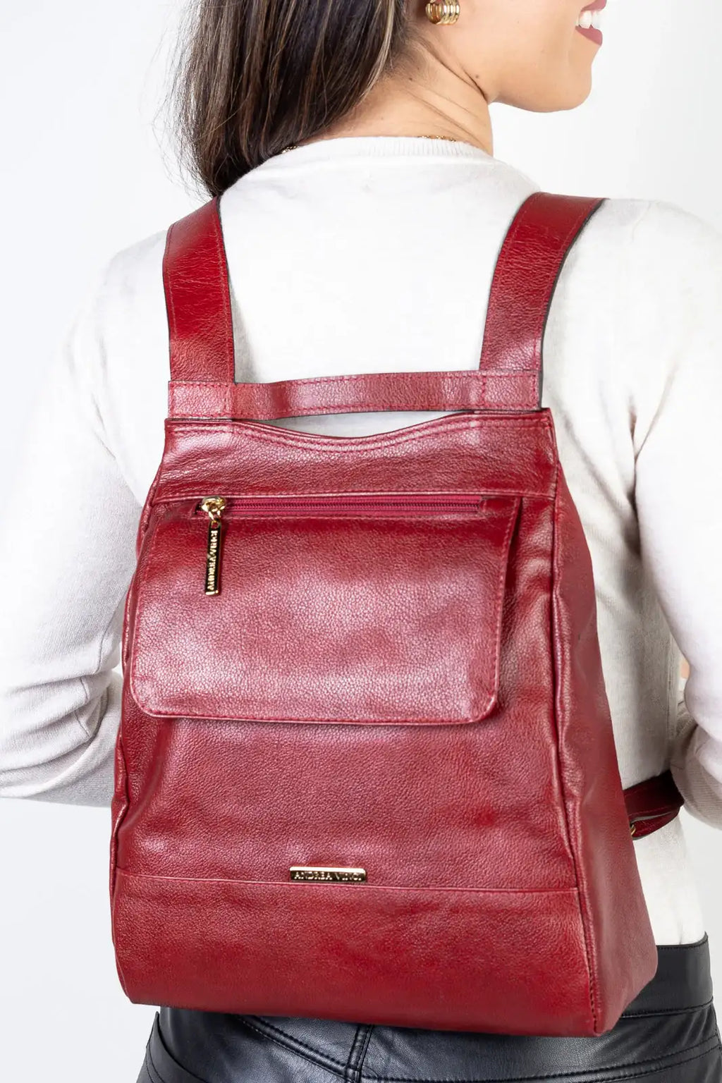 Mochila pequena antifurto couro liso Susan - Enluaze