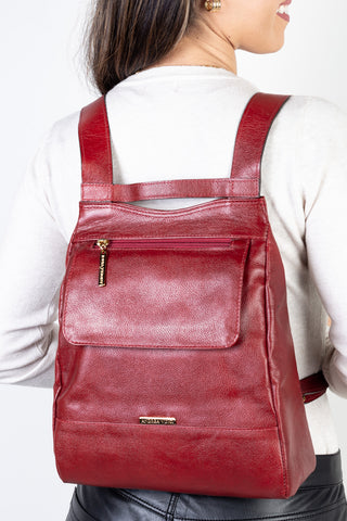 Mochila pequena antifurto couro liso Susan