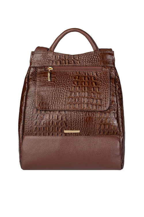 Mochila pequena antifurto couro croco Susan - Enluaze