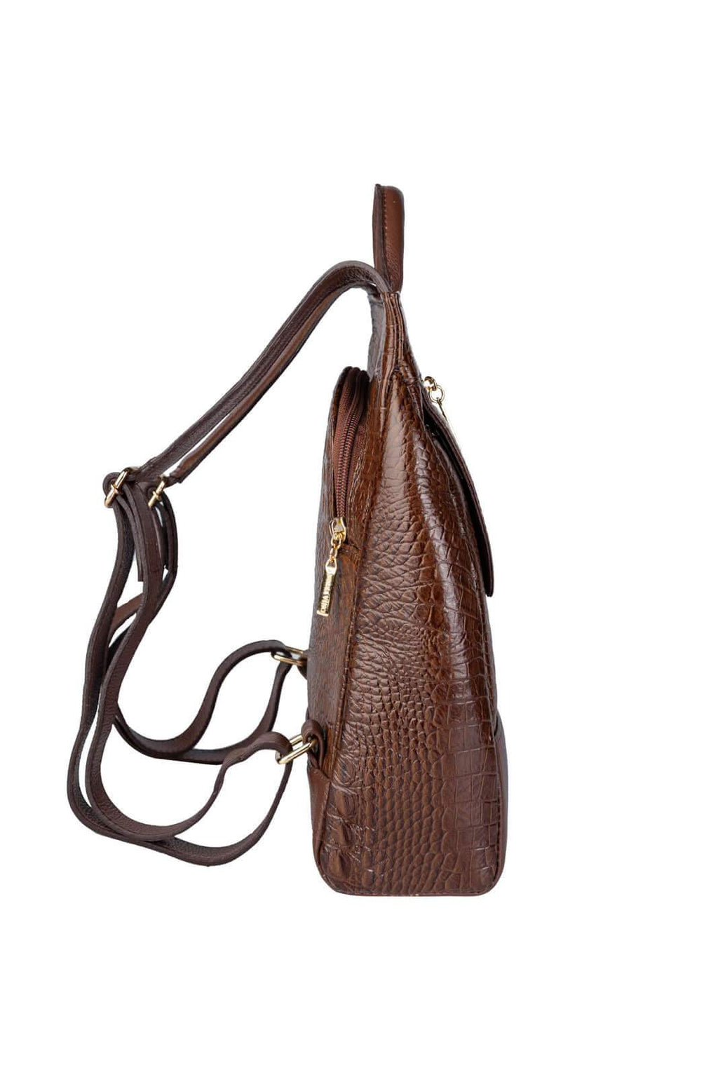Mochila pequena antifurto couro croco Susan - Enluaze