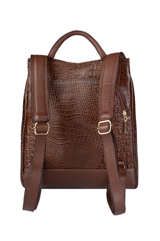 Mochila pequena antifurto couro croco Susan