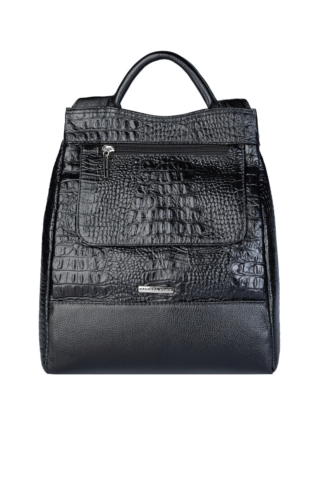 Mochila pequena antifurto couro croco metais grafite Susan