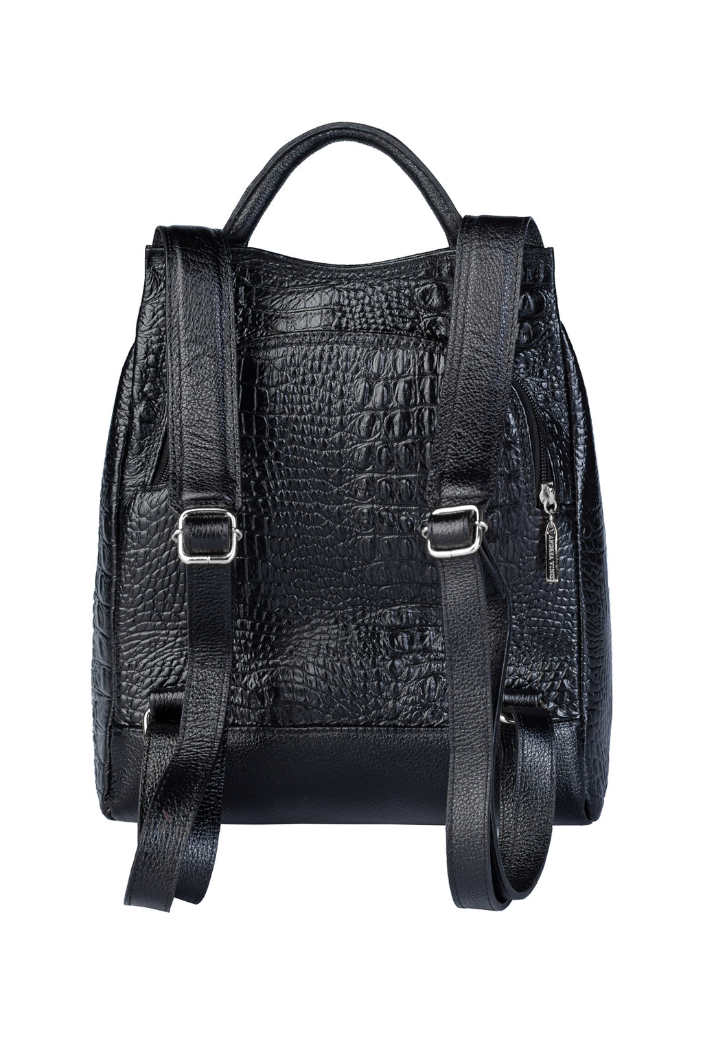 Mochila pequena antifurto couro croco metais grafite Susan