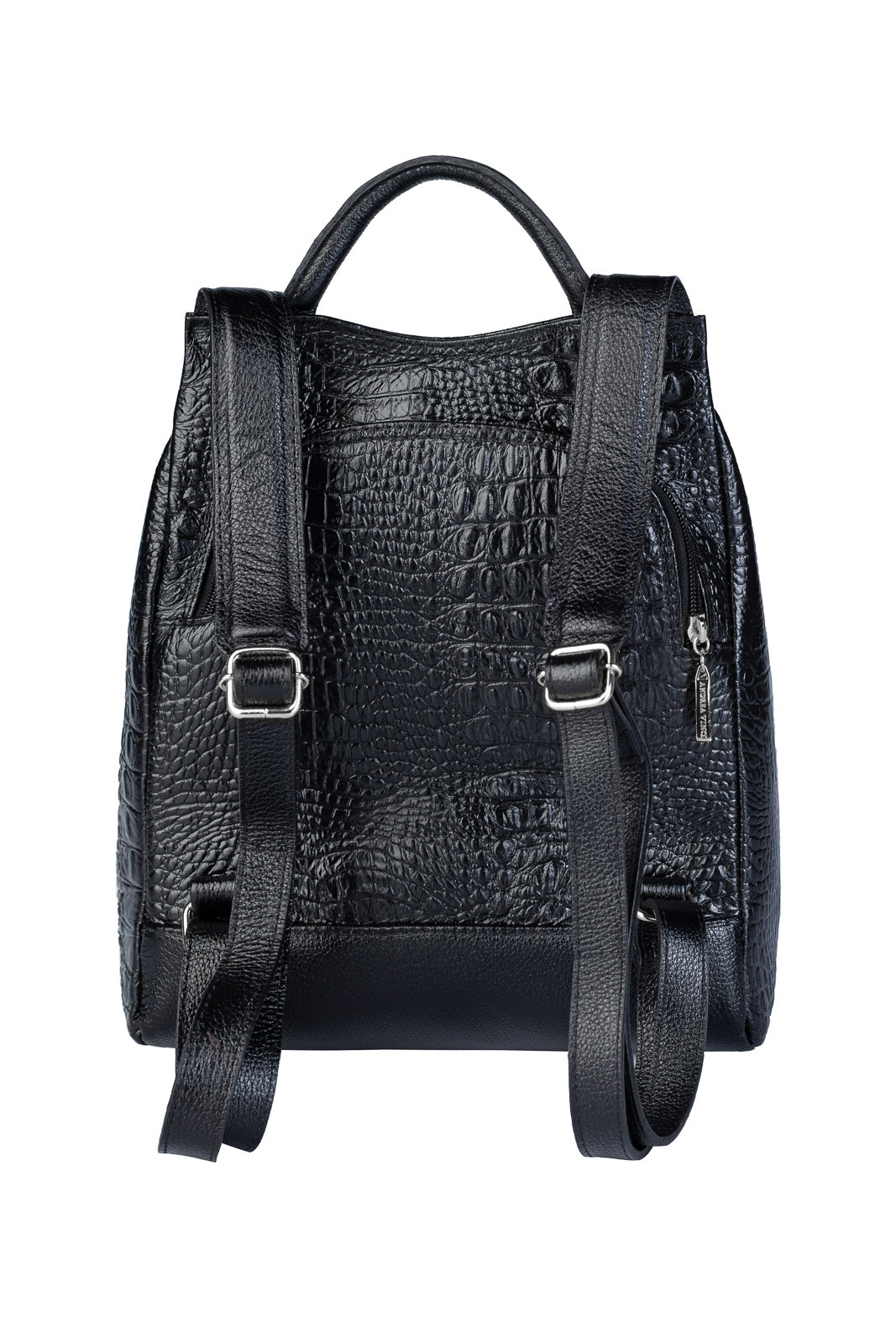 Mochila pequena antifurto couro croco metais grafite Susan